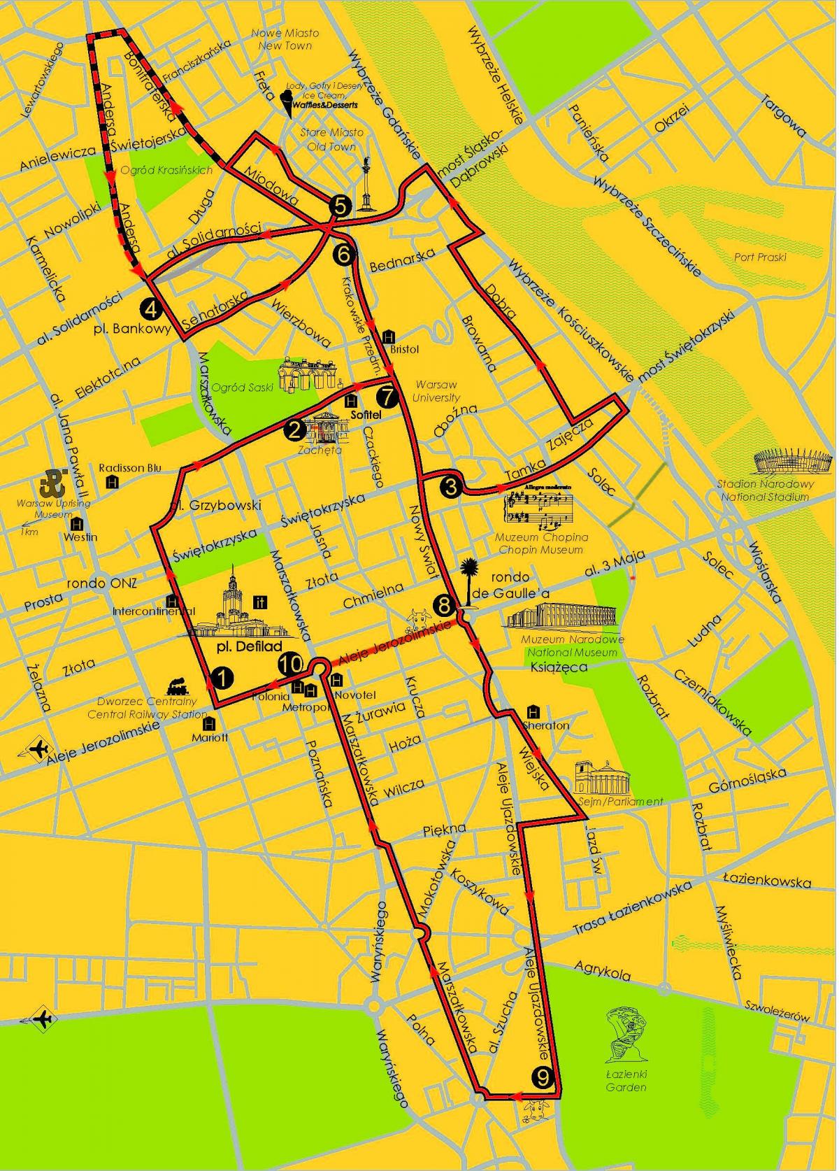 Varşova haritası üzerinde otobüsten hop hop 